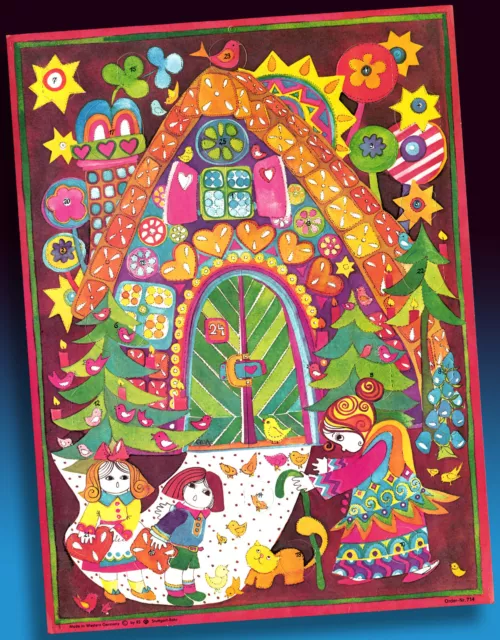 ALTER ADVENTSKALENDER FLOWERPOWER MÄRCHENMOTIV HÄNSEL GRETEL LEBKUCHENHAUS 60er