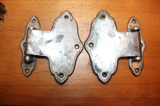 Pair of Antique Large Rockford Nickel on Bronze/Brass Antique Ice Box Hinge F-8