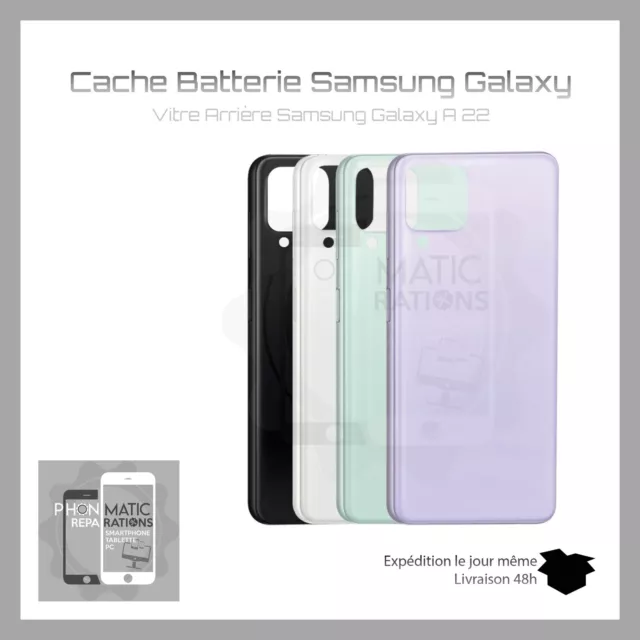 Vitre arrière cache batterie pour Samsung Galaxy A22 4G 5G adhésif logo lentille