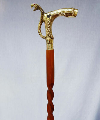 HEAD Antique Laiton Massif DRAGON HEAD HANDLE Marron en Bois Canne Cadeaux 