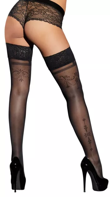 Calza Autoreggente  nera con Balza in Pizzo Sexy Lingerie Donna con decorazione 2