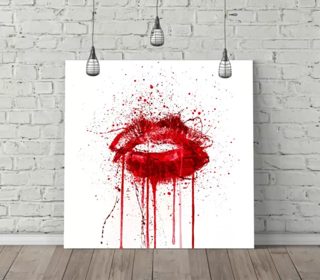 Ruby Lips Splash Art Square Canvas Wall Art Float Effect/Frame/Poster Print-Red