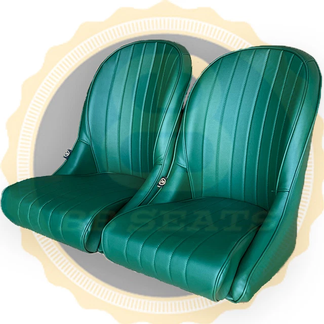 PAIR BB VINTAGE Green Classic Bucket Seats Low Back Ideal HOT ROD / KIT