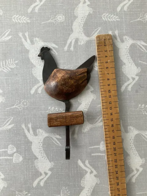 Chicken Rooster Hen metal and wood rustic farmhouse coat or towel hanger