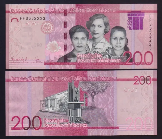 Dominican Republic: B729c P#191  200 Dominican Pesos 2021 Uncirculated Banknote.