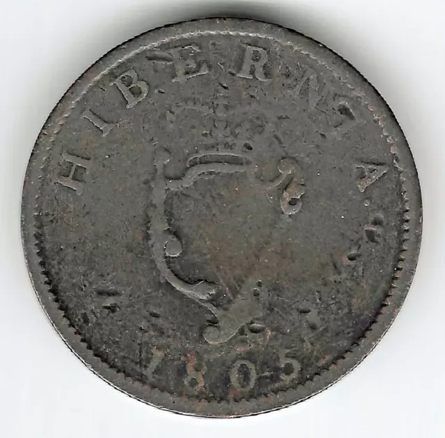 1805 King George Iii Hibernia Ireland Copper Half Penny Coin Good Cond Giii16