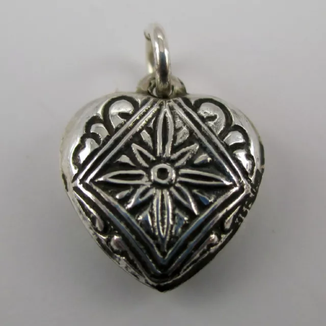 Sterling Silver HEART Charm for Bracelet STAR BURST Gold Vermeil PUFFY Pendant