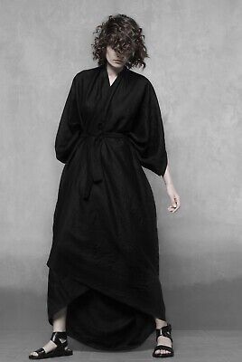 Plus Size Linen Poncho / Linen Kimono Style Wrap Robe / Avant-garde Cocoon Coat 3