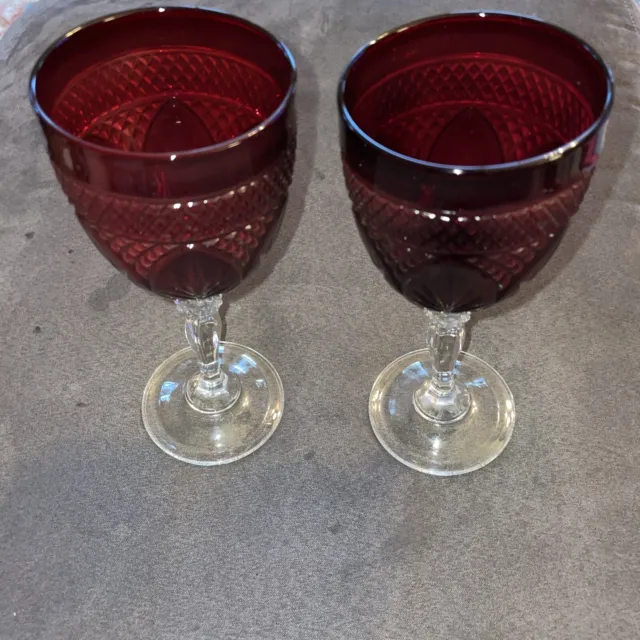 2 Luminarc Cristal D'Arques Durand France Antique Ruby Red Crystal 8" Glasses