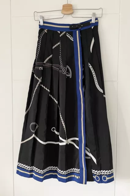 Massimo Dutti Midi Skirt BNWT Pleated Black Blue Pattern EU 34