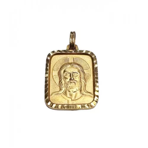 Ciondolo Medaglietta Gesu'cristo In Oro Giallo 18 Kt + Collana Laccio Omaggio