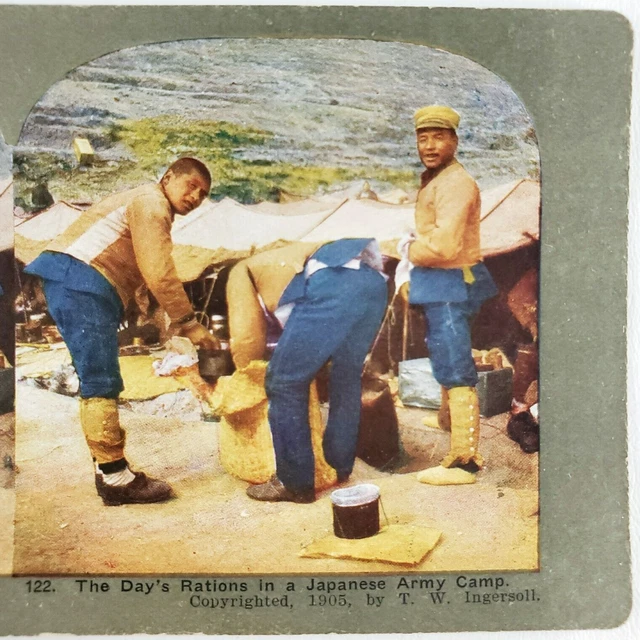 Russo-Japanese War Camp Stereoview c1905 Japan Soldiers Asian Men Tent Art C1332 2