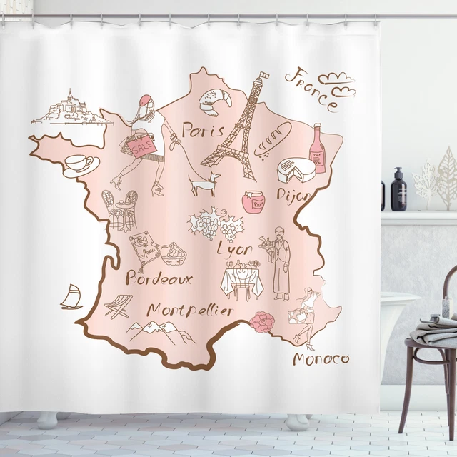 Tenda Doccia Con Torre Eiffel – Vintage Francese – Tessuto Impermeabile Antimuffa – 160x170 Cm Con 12 Ganci Inclusi