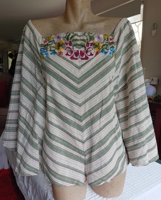 Jaase Embroidered Multi Coloured Striped Playsuit Batwing Sleeves Size Size Xs.