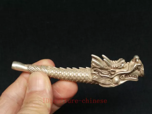 Collected Old China Tibet Silver Handmade Dragon Cigarette Holder Wonderful Gift