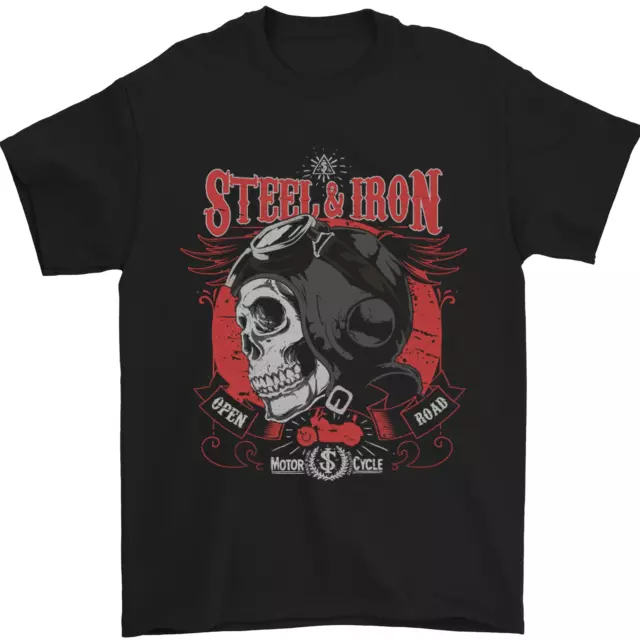 Steel & Iron Motorcyle Biker Motorbike Mens T-Shirt 100% Cotton