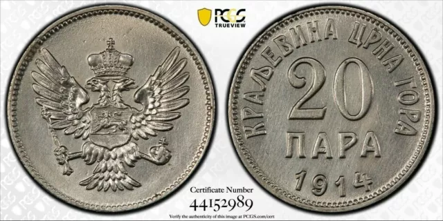 Montenegro 20 Para Unc Coin 1914 Year Km#19 Crna Gora Pcgs Grading