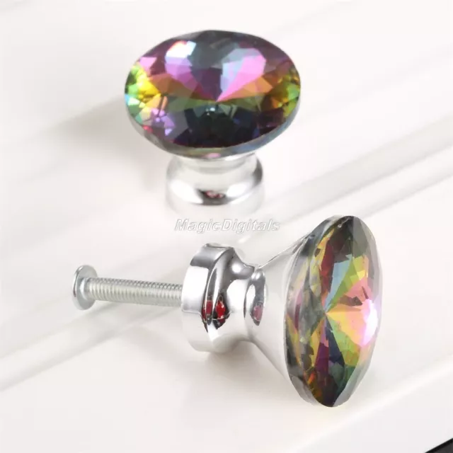 Elegant Diamond Crystal Glass Drawer Cabinet Knobs Wardrobe Door Pull Handles