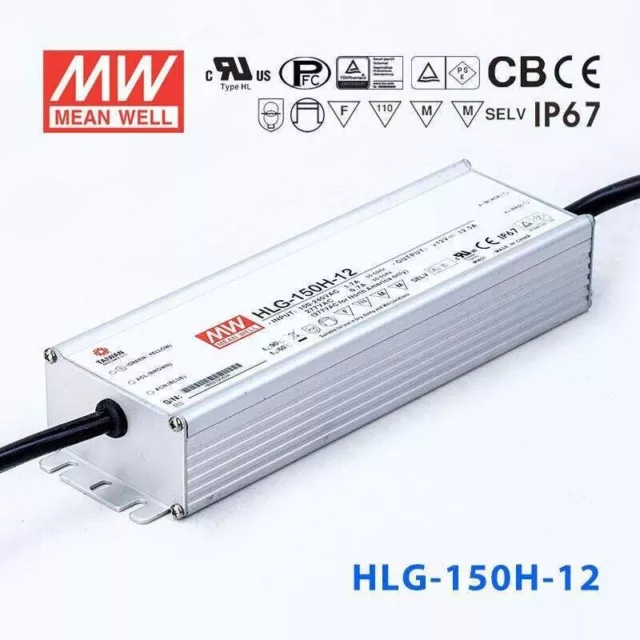 MEAN WELL HLG-150H-12 Power Supply,AC-DC,12V,12.5A,100-305V In IP67