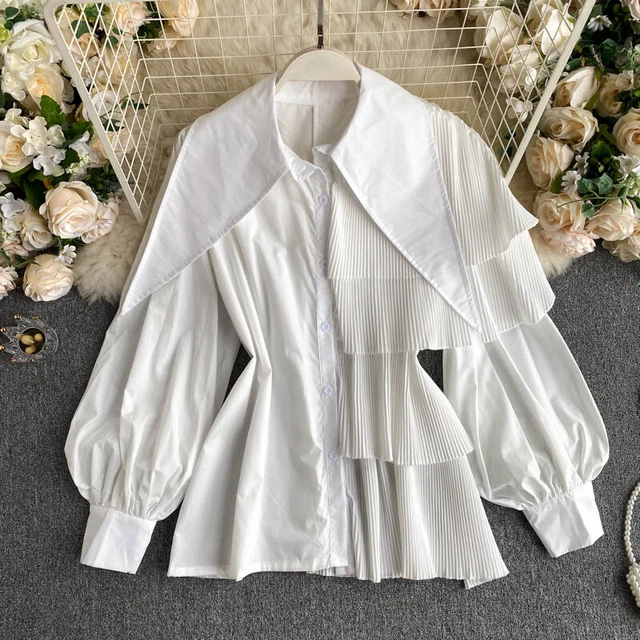 Femme Asymétrique Chemises Blouses Hauts Ruché Long Manches Ballons Bouton Rose