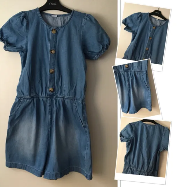 Next girls summer denim style puff sleeve Shorts Playsuit outfit 13 Years