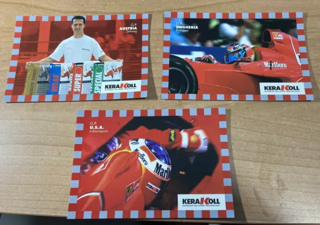 3 cartoline Kerakoll Schumacher Ferrari (U.S.A. - UNGHERIA - AUSTRIA) NUOVE