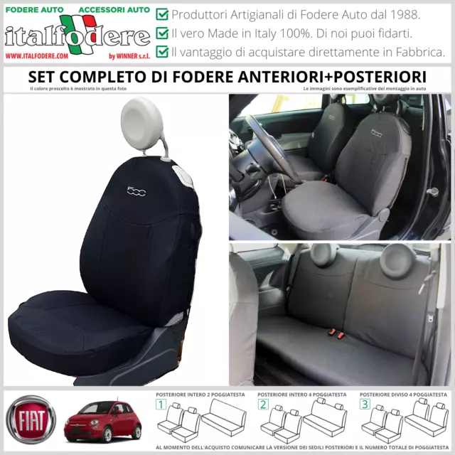 FODERE COPRISEDILI Su Misura! FIAT 500 Fodera FODERINE COMPLETE Nero 316