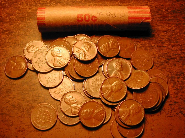 1949-S LINCOLN WHEAT CENT PENNY ROLL, nice condition