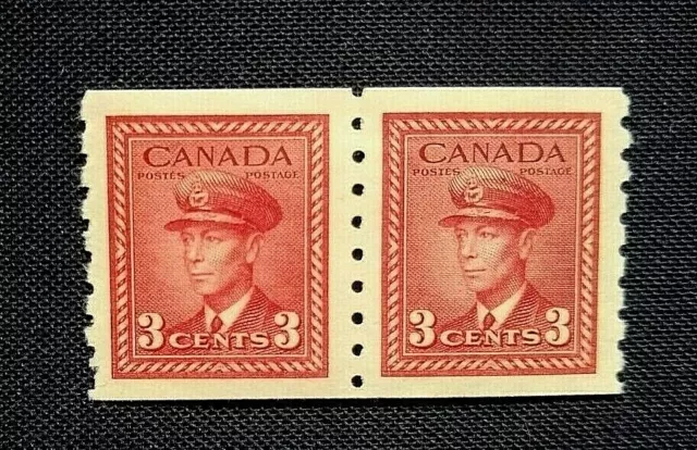 🟪CANADA -1942/43 King George - WAR ISSUE - COIL PAIR - MINT HINGED - Sc265 - 3c