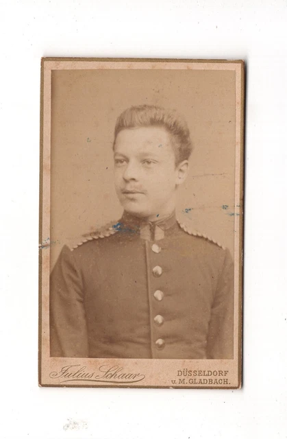 CDV Foto Soldat mit Widmung - Düsseldorf & Mönchengladbach 1889
