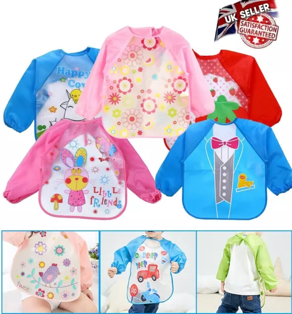 Baby Kids Bibs Waterproof Long Sleeve Toddler Weaning Feeding Apron Boys Girls