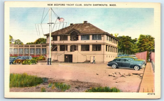 Postcard New Bedford Yacht Club, South Dartmouth, Mass linen G186