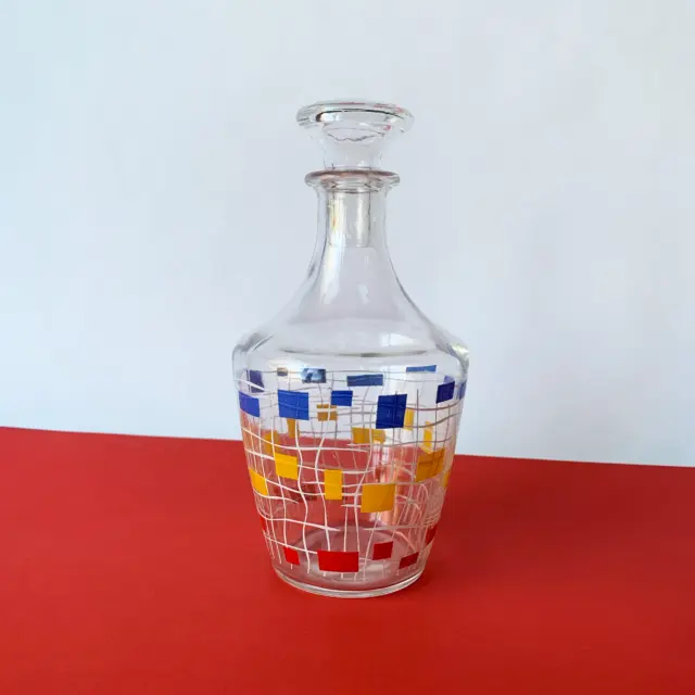 petite CARAFE LIQUEUR  MULTICOLORE verre géométrique vintage années 50-70