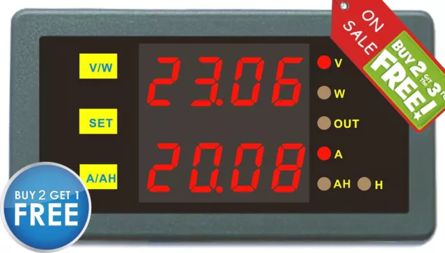 Programable Combo Meter 0-200V 0-100A Voltmeter Ammeter Watt Amper-Hour Timer