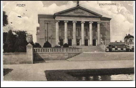 Poznań 1913 Stempel POSEN auf AK Strassen Partie am Stadttheater Therater