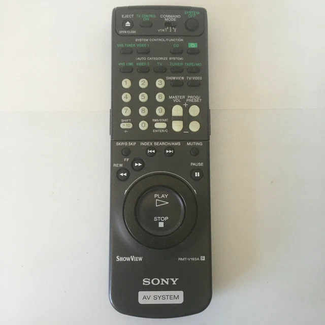 GENUINE SONY RMTV193A TV Video VHS VTR AV System Black Remote Control