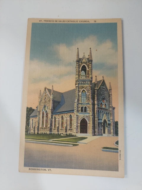 Vermont VT Bennington St Francis De Sales Church Postcard Old Vintage Card View