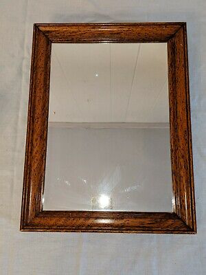 Beautiful Simple Antique Vtg Chesnut or Oak Framed Mirror Rustic 16.5" x 12.5"