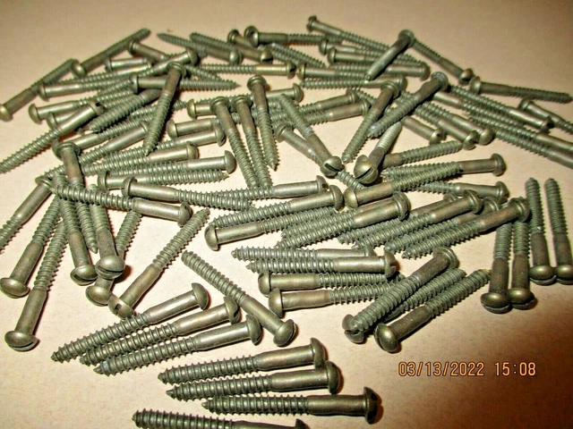 50 -Vintage Solid Brass Wood Screws With The Round Slot Head, 1" Long X #4=7/64"