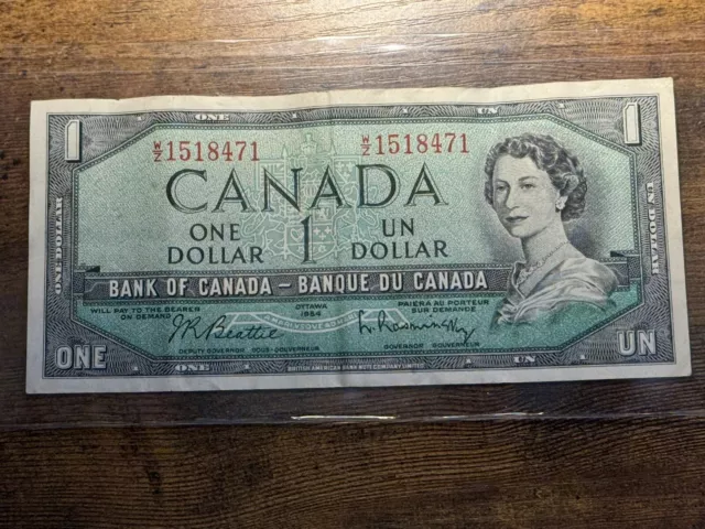 1954 Canadian $1 Bill Canada One Dollar