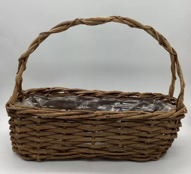 Vintage Primative Wooden Hand Woven Lined 16” Wicker Basket