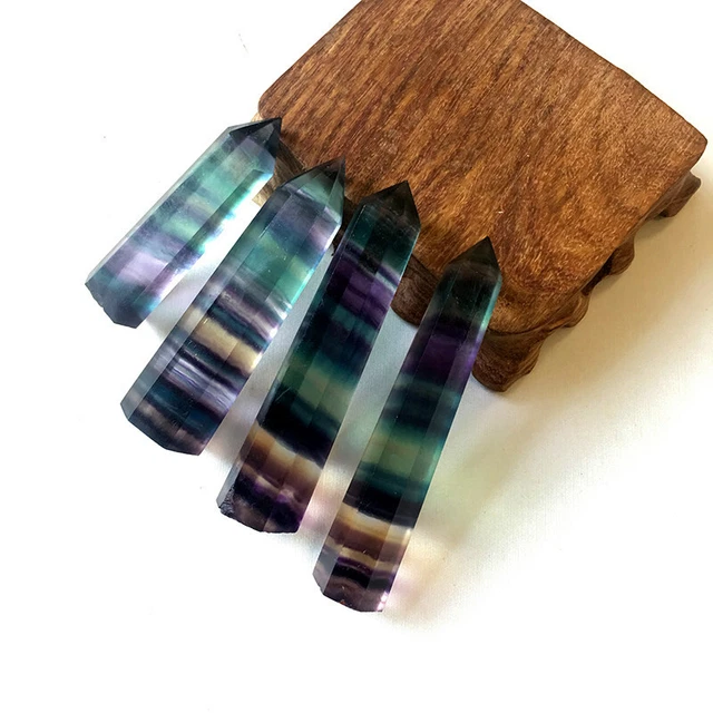 4-5cm Raw Natural Colorful Fluorite Quartz Crystal Stone Point Healing Rock Wand