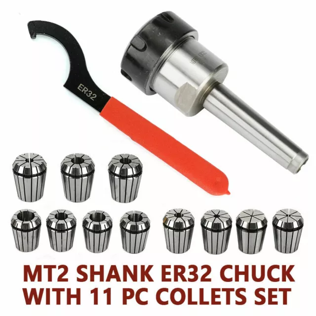 Precision ER32 Collet Set MT2 Shank Chuck & Spanner in Box For Milling Machine!