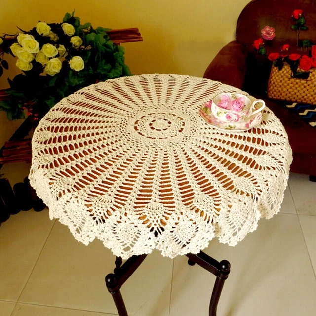 36" Vintage Handmade Crochet Lace Tablecloth Round Table Topper Pineapple Doily