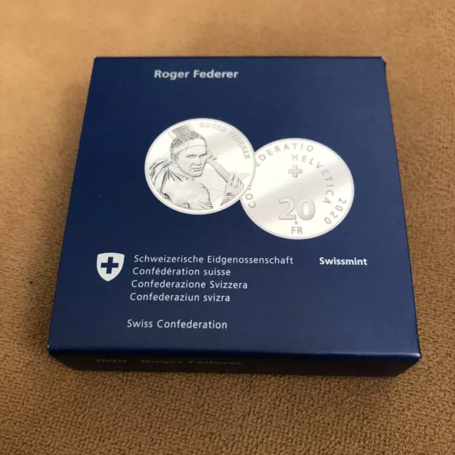 2020 Switzerland Silver 20 CHF Roger Federer Proof (w/Box & COA) Coin