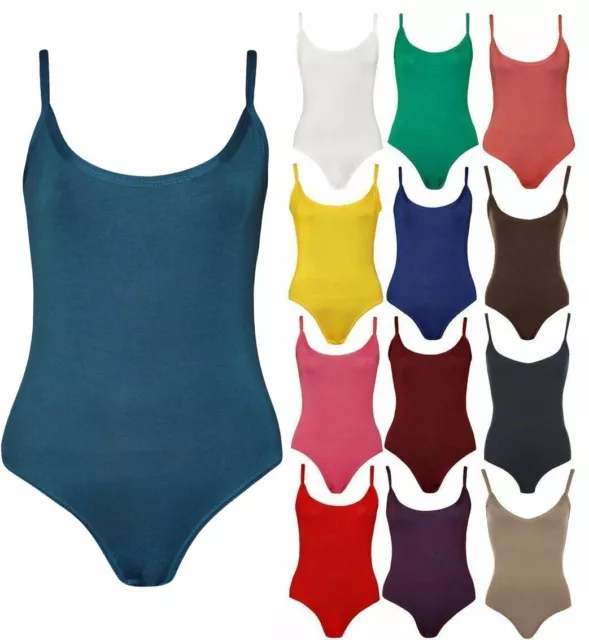 Womens Ladies Stretch Strappy Sleeveless Camisole Vest Bodysuit Leotard Top