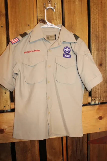 Boy Scouts of America Uniform Youth Shirt Medium Tan Vented Poly