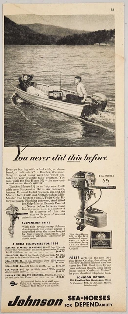 1954 Print Ad Johnson Sea-Horse 5 1/2 HP Outboard Motors 2 Boys in Fishing Boat
