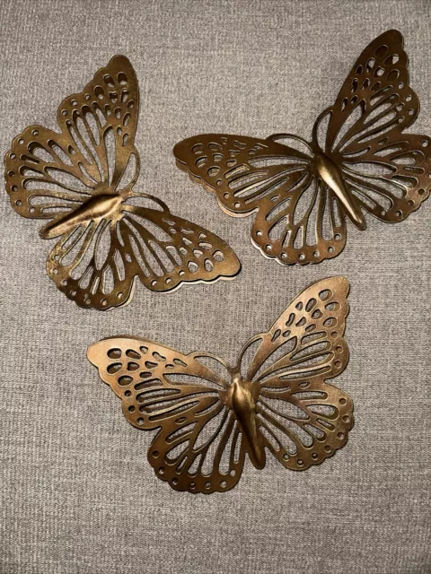 3 Pieces Butterfly Metal Wall Decor Gold Tone Butterfly Metal Wall Art Nature