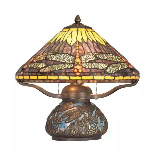 Dragonfly 16" Antique Bronze Tiffany Style Table Lamp 60W w/ Dual Pull Chain